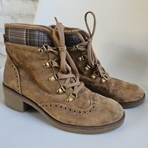 TOMMY HILFIGER Lace Up Faux Suede Booties, 7.5